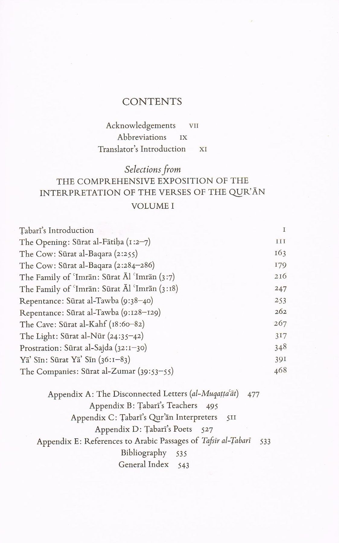 TABARI Selections from The Comprehensive Exposition of the Interpretation of the Verses of the Quran (2 Vols.)