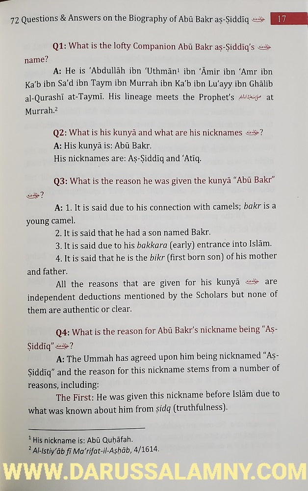 72 Questions &amp; Answers on the Biography of Abu Bakr as-Siddiq