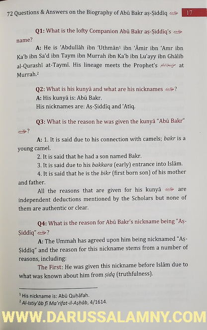 72 Questions &amp; Answers on the Biography of Abu Bakr as-Siddiq