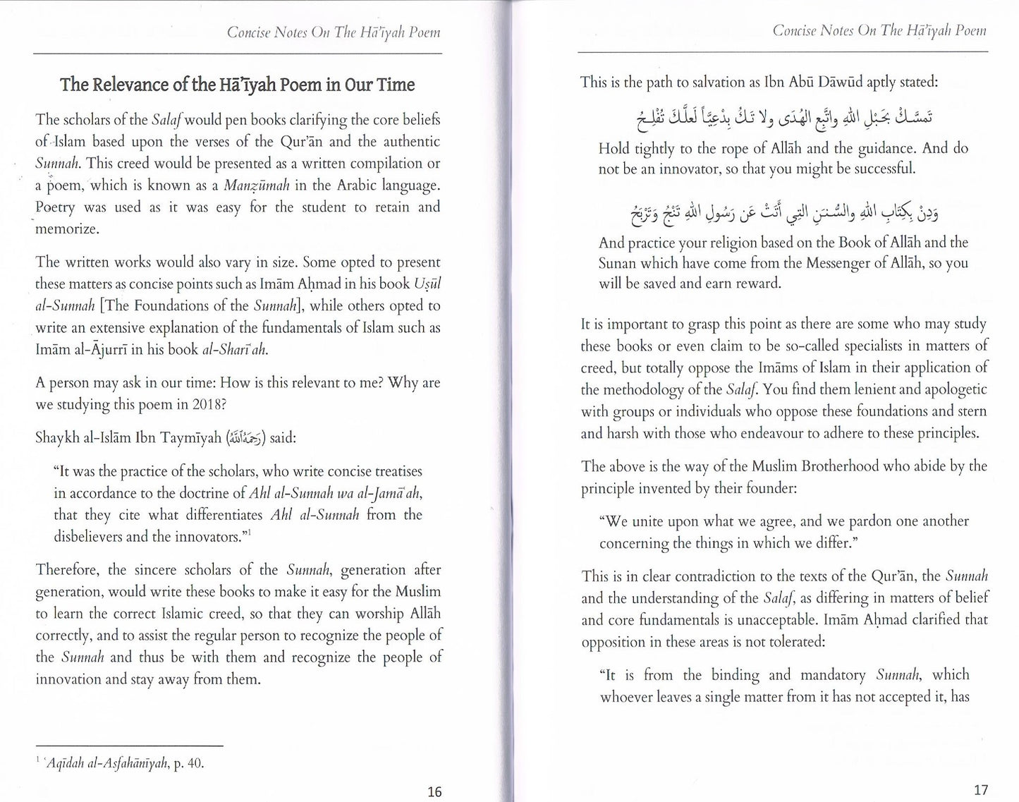 Concise Notes on the HaÃ­yah Poem-A Classical Text that Clarifies the Creed of Ahl al-Sunnah